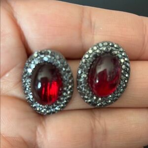 Elegant Red and Gunmetal Earrings